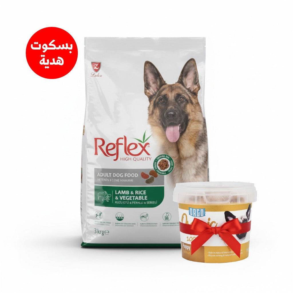 reflex dog with lamb&vegetable 3k + orgo biscuit (gift)