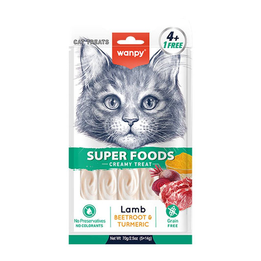 Wanpy Creamy Cat Treats super food with Lamb & Beetroot turmeric  (5 Pieces)