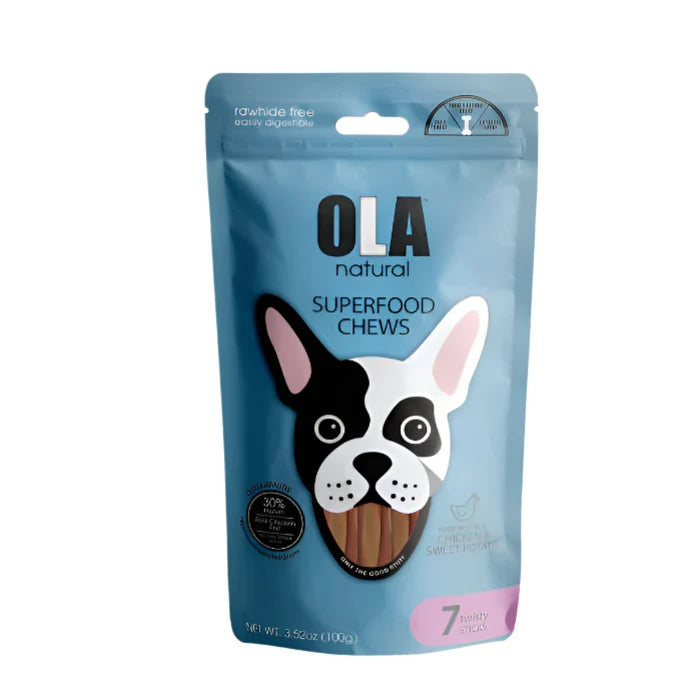 Ola Natural Superfood Chew Twisty Stick Dog Treats with Chicken & Sweet Potato (7 Pieces)
