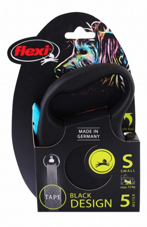Flexi Neon Small Black & Blue 5m Retractable Tape Leash for Dogs (Up to 15kg)