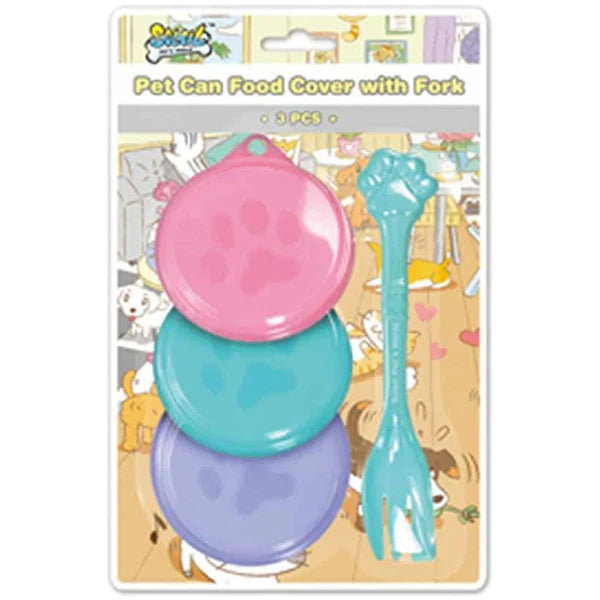 Soleil Assorted Colors Pet Food Can Covers with Fork 3set