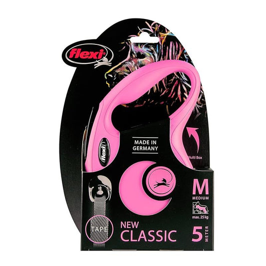 Flexi Classic medium pink 5m Retractable Tape Leash for Dogs (Up to 25kg)