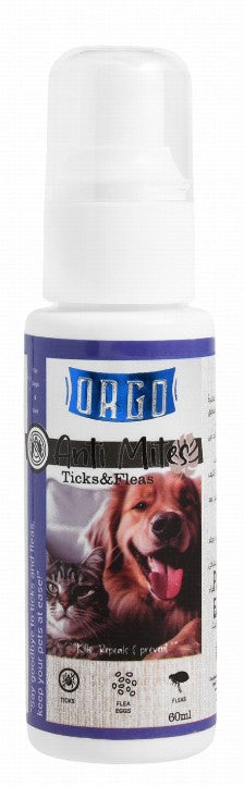 orgo anti ticks  & flea pet spray 60ml