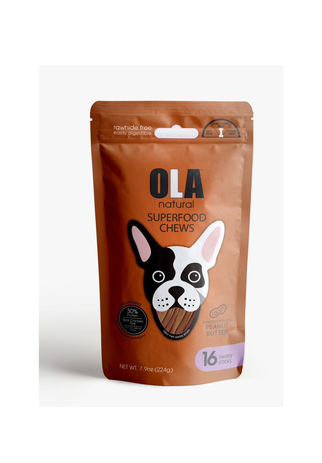 Ola Superfood Chew Stick Dog Treats Peanut Butter Flavor with Chicken (16 Pieces)