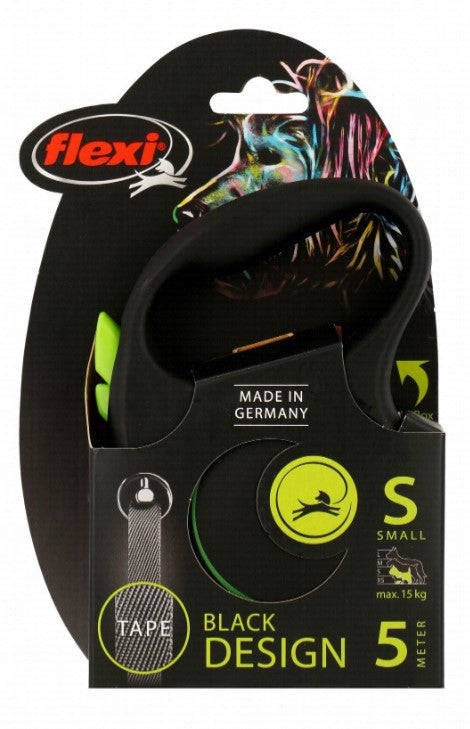 Flexi Design Small Black & Green 5m Retractable Tape Leash for Dogs (Up 15kg)