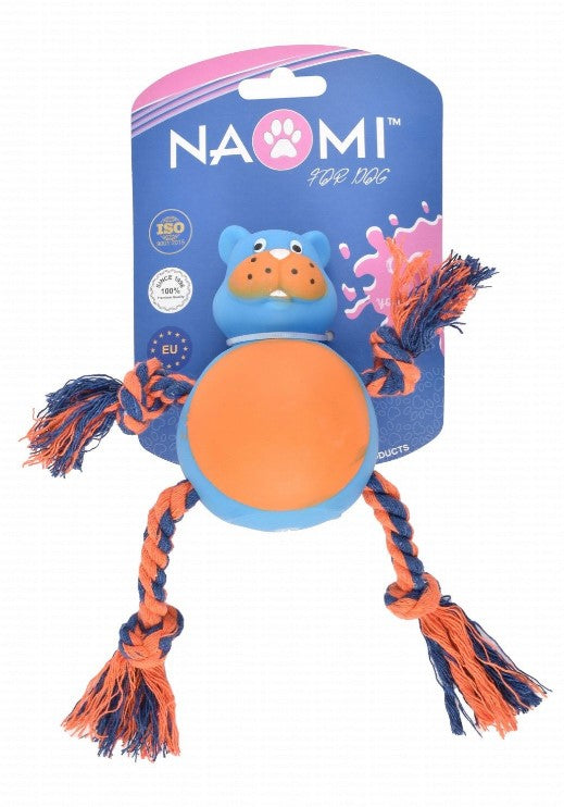 Naomi Blue & Orange Bear Shaped Dog Chew Toy with Rope