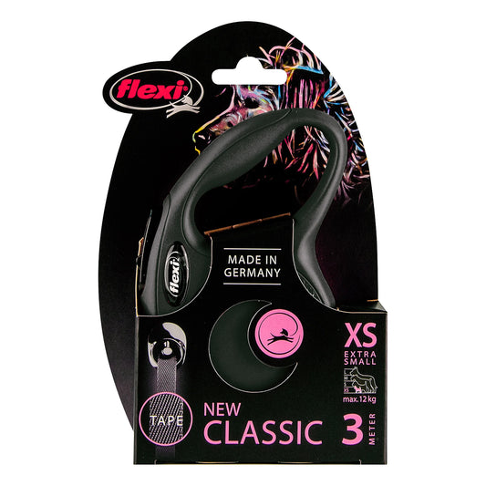 Flexi Classic xsmall black 3m Retractable Tape Leash for Dogs (Up to 12kg)