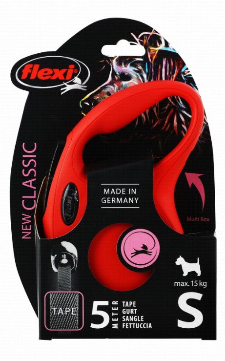Flexi Classic Small Red 5m Retractable Tape Leash for Dogs (Up to 15kg)