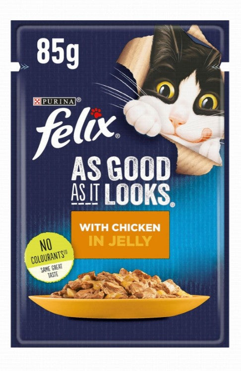 Purina Felix As Good As It Looks Wet Food with Chicken in Jelly for Adult Cats - colorants free 85G