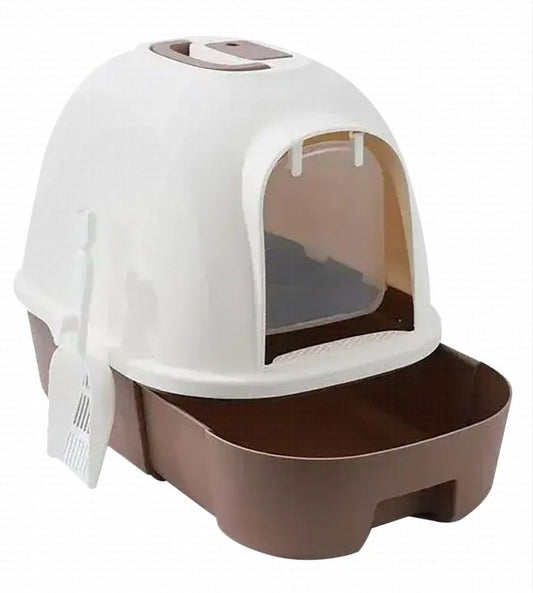 Naomi Brown & White Cat Litter Box with Scoop (41x41x53cm)