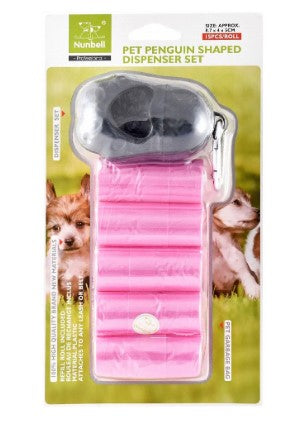 Nunbell  Penguin Shaped Dog Poop Bag Dispenser with 5 Rolls (8.7x4x5cm)15 per pack