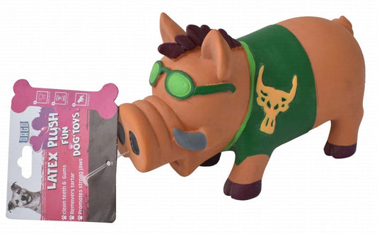 Orgo Brown & Green Latex Pig Plush Dog Toy