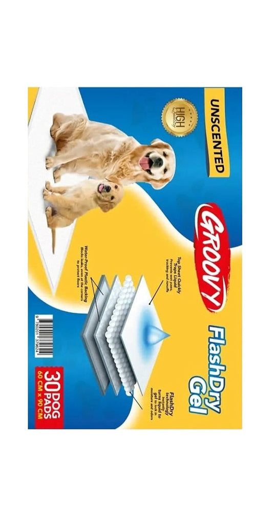 Groovy Flash Dry Gel Dog Training Pads Unscented (90x60cm)30 per pack