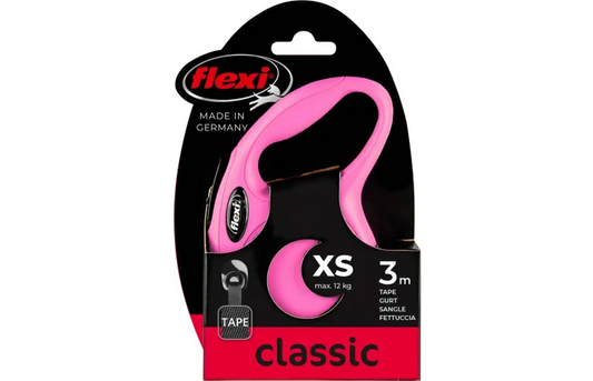 Flexi Classic xsmall pink 3m Retractable Tape Leash for Dogs (Up to 12kg)