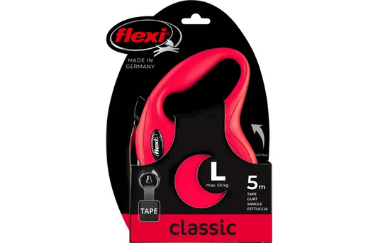 Flexi Classic large red 5m Retractable Tape Leash for Dogs (Up to 50kg)