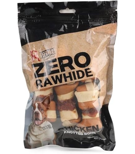 Rich Excellence Zero Rawhide Chicken knotted medium bone Dog Treats 4pcs