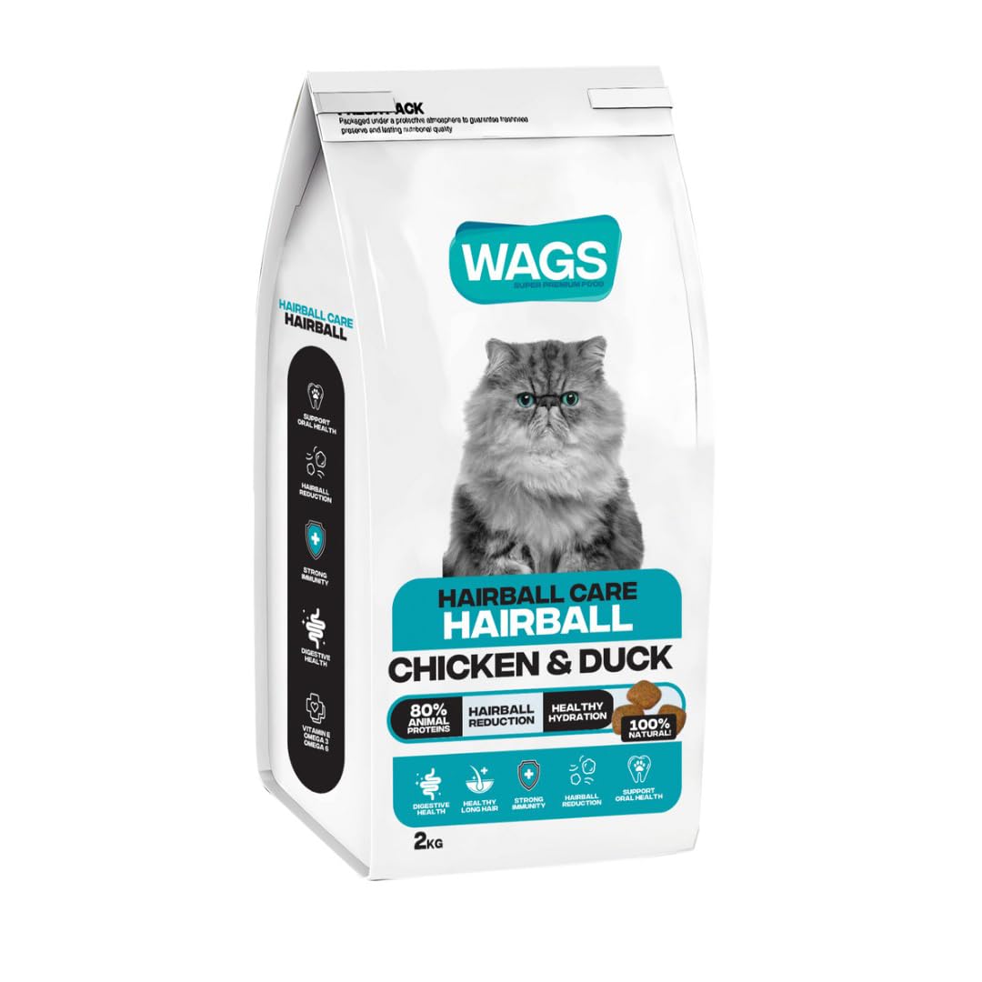 Wags Anti-Hairball Dry Food with Chicken & Duck for Long Haired Cats 2k