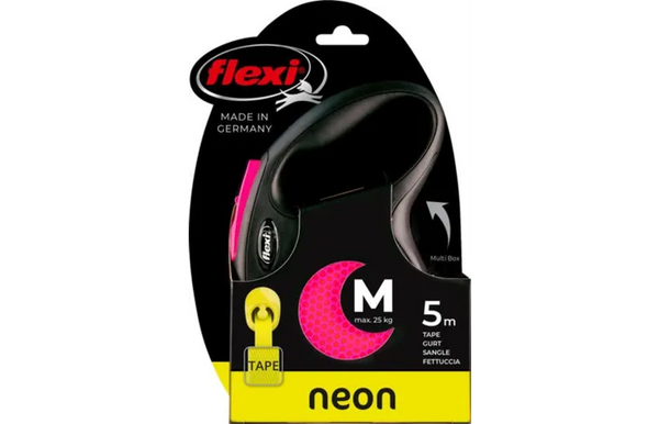 Flexi Neon Medium Black & pink 5m Retractable Tape Leash for Dogs (Up to 25kg)