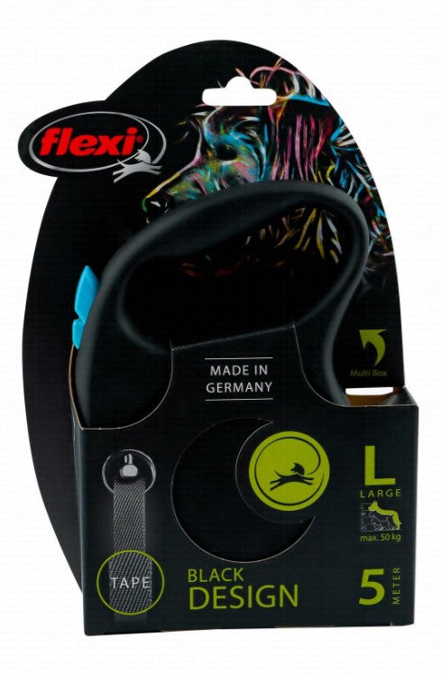 Flexi Large Black & Blue 5m Retractable Tape Leash for Dogs (Up to 50kg)