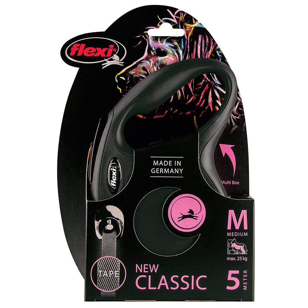 Flexi Classic medium black 5m Retractable Tape Leash for Dogs (Up to 25kg)