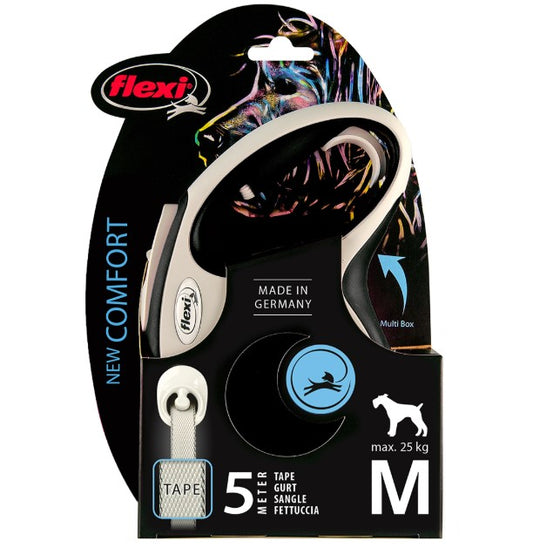 Flexi Comfort Medium black & White 5m Retractable Tape Leash for Dogs (Up to 25kg)