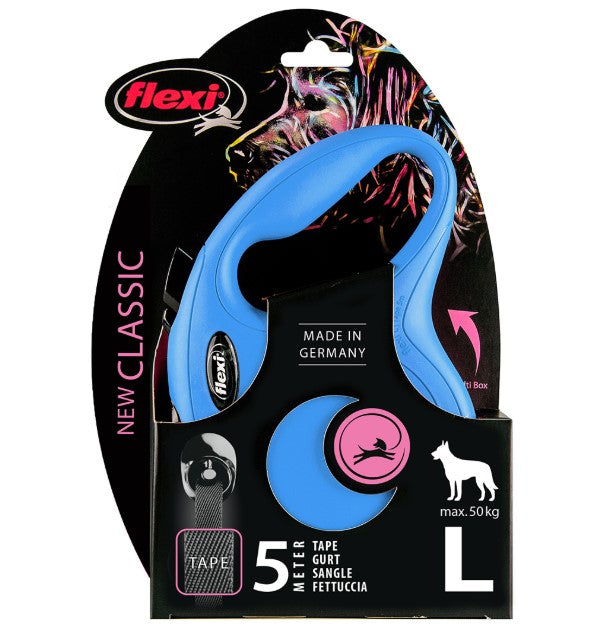 Flexi Classic large blue 5m Retractable Tape Leash for Dogs (Up to 50kg)