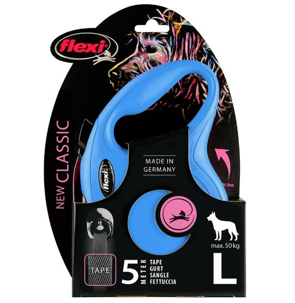 Flexi Classic large blue 5m Retractable Tape Leash for Dogs (Up to 50kg)