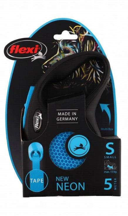 Flexi Neon Small Black & Blue 5m Retractable Tape Leash for Dogs (Up to 15kg)