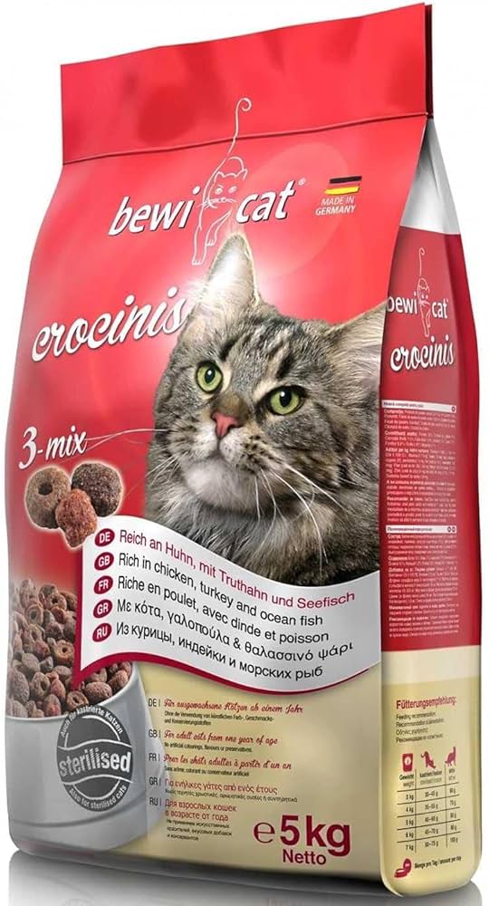 Bewi Cat Crocinis 3 Mix Dry Food with Chicken  Turkey & Fish for Sterilised Adult Cats 5 kg