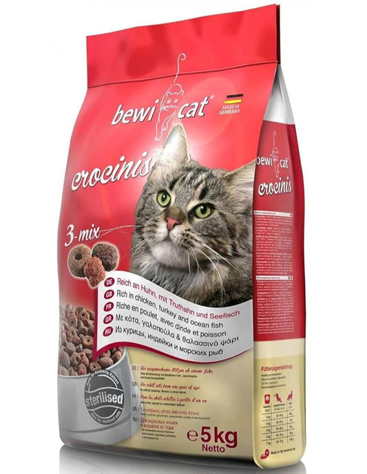 Bewi Cat Crocinis 3 Mix Dry Food with Chicken  Turkey & Fish for Sterilised Adult Cats 5 kg