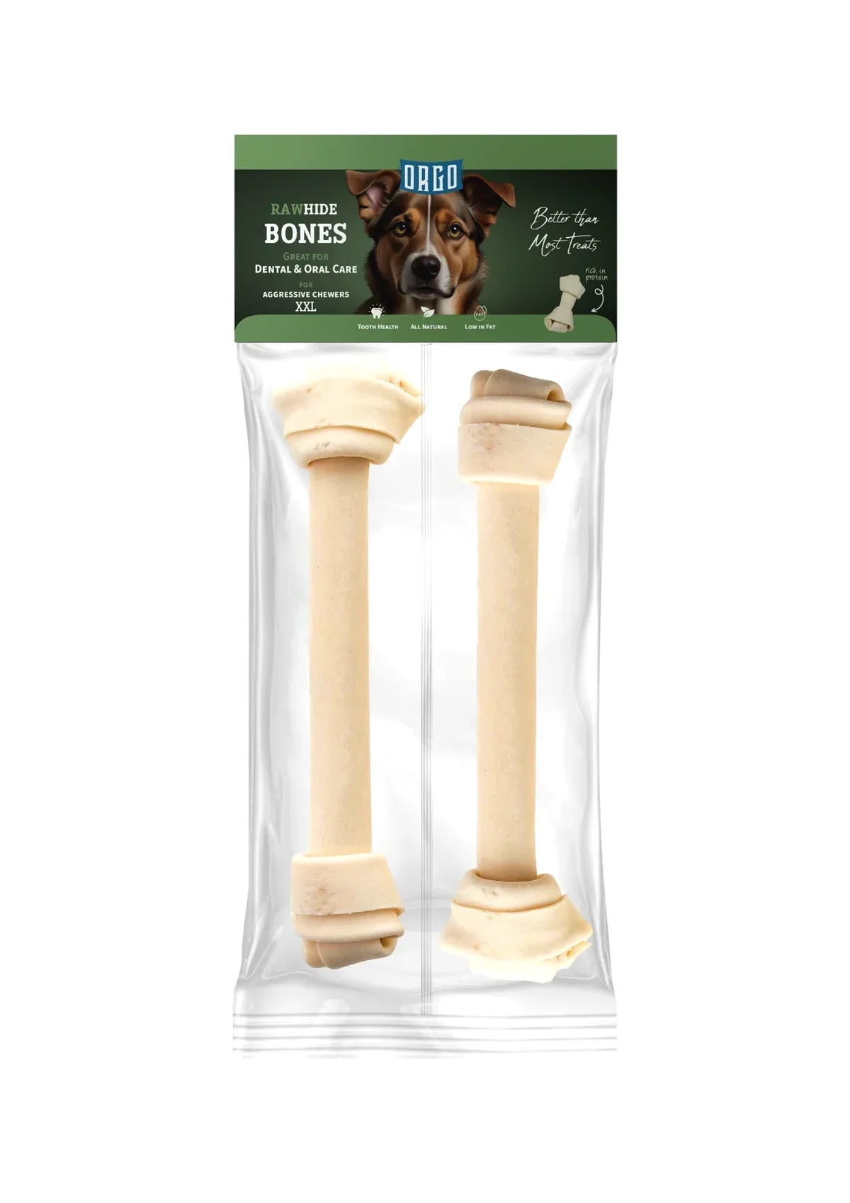 Orgo 2XL White Rawhide Bone Dog Chew Treats 2 per pack