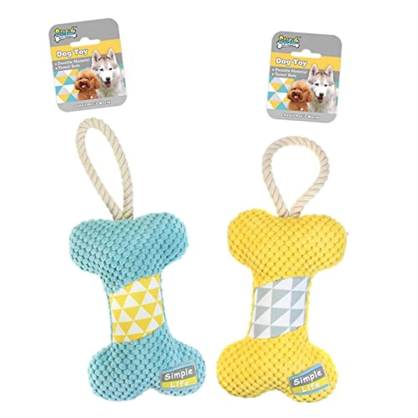 Soleil Yellow Bone Plush Dog Toy with Rope 1 pcs