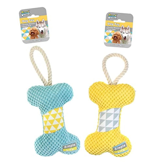 Soleil Yellow Bone Plush Dog Toy with Rope 1 pcs
