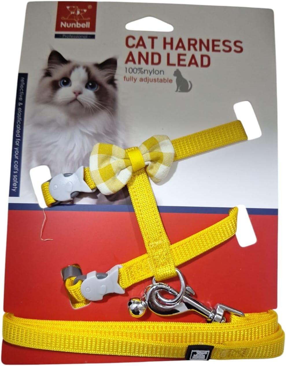 Nunbell harness & leash yellow with bow for cat