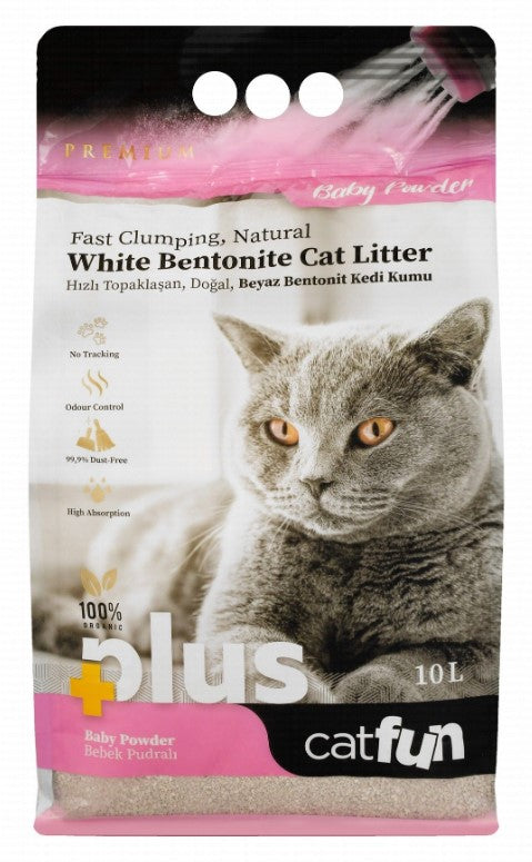 Cat Fun Plus Organic White Bentonite Clumping Litter Baby Powder Scent 10l