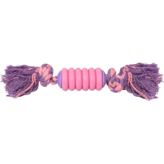 Soleil Toss-n-Floss Pink Rubber Rugby Ball Shaped Dog Tug Toy with Rope