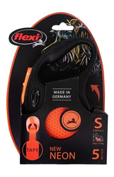 Flexi Neon Small Black & orange 5m Retractable Tape Leash for Dogs (Up to 15kg)