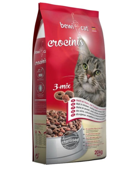 Bewi Cat Crocinis 3 Mix Dry Food with Chicken  Turkey & Ocean Fish for Adult Cats (1+ Years)20 kg