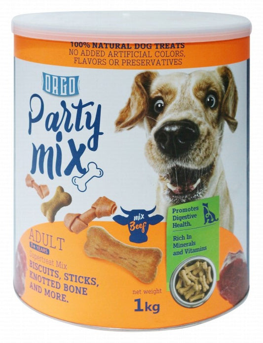 Orgo Party Mix Super Treat with Beef for Adult Dogs (1+ Years) - no added artificial colors  no added artificial flavors & artificial preservatives1 kg