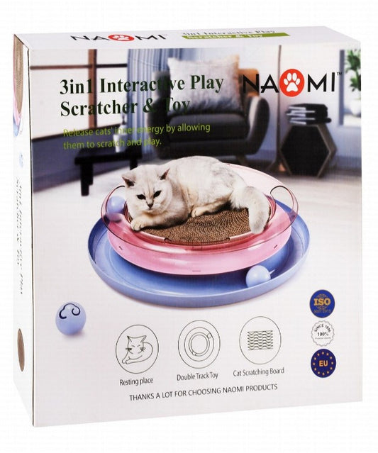 Naomi Blue & Pink 3in1 Interactive Cat Scratcher Toy with Balls (44x10cm-28x3cm)