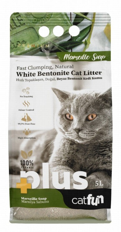 Cat Fun Plus Organic White Bentonite Clumping Litter Marseille Soap Scent 5l