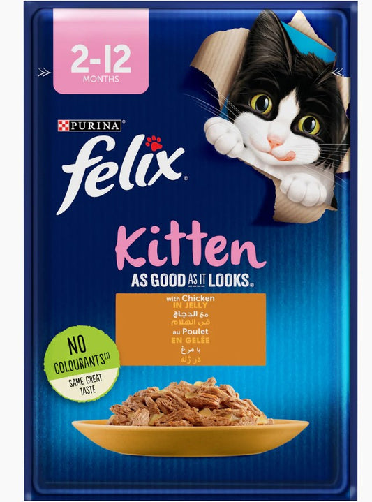 Purina Felix As Good As It Looks Wet Food with Chicken in Jelly for Kittens (2-12 Months) -85G