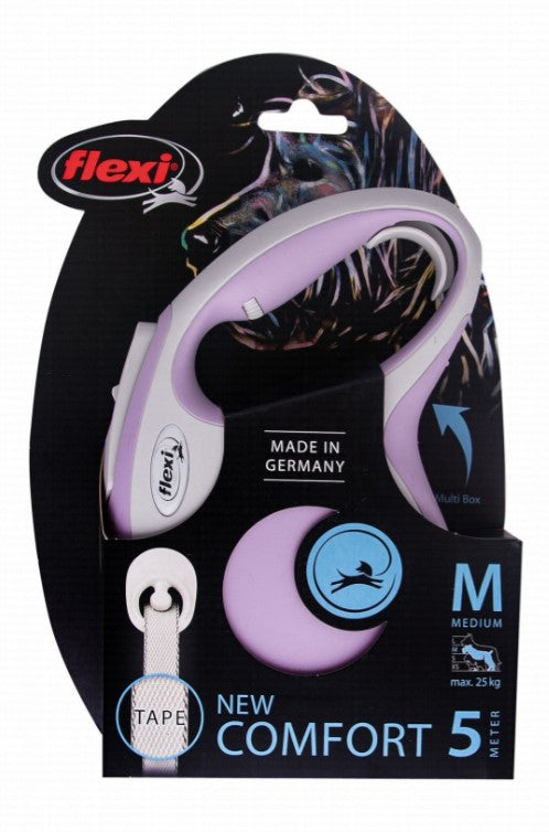 Flexi Comfort Medium Light Purple & White 5m Retractable Tape Leash for Dogs (Up to 25kg)