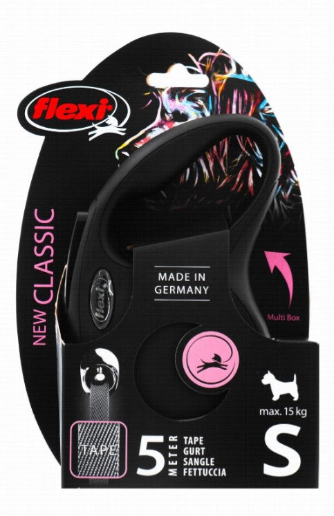 Flexi Small Black 5m Retractable Tape Leash for Dogs (Up to 15kg)
