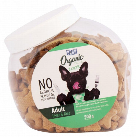 Orgo Organic Biscuit Treats with Liver & Rice for Adult Dogs - artificial flavors free  artificial preservatives free500 gr
