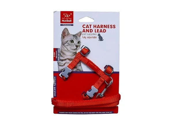 Nunbell harness & leash red fish lock for cat