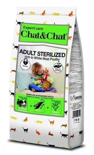 Chat&Chat Dry Food with White Poultry Cereal & Peas for Sterilized Adult Cats 2kg