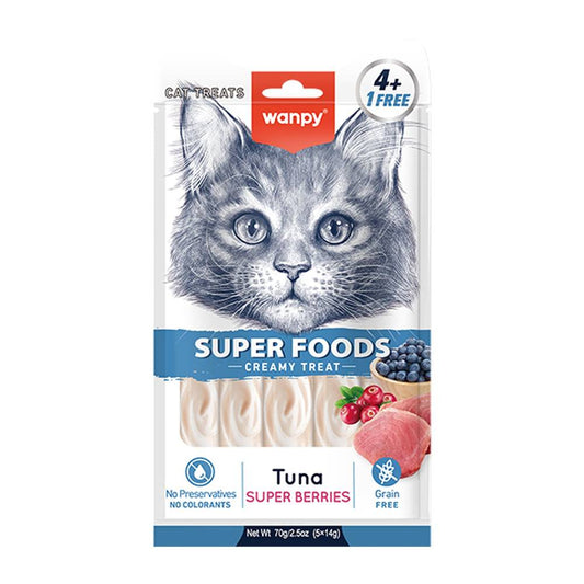 Wanpy Creamy Cat Treats super food with Tuna & Berries  (5 Pieces)