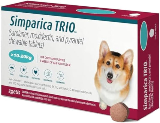 Simparica Trio Flea & Tick Chewable Tablets for Dogs (10-20kg)