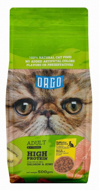 Orgo Dry Food with Salmon & Kiwi for Adult Cats (1+ Years) 500gm